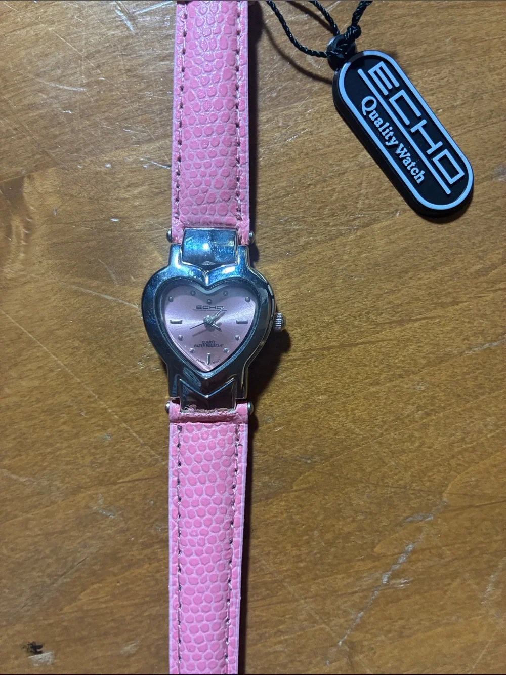 Pink heart stainless steel back watch